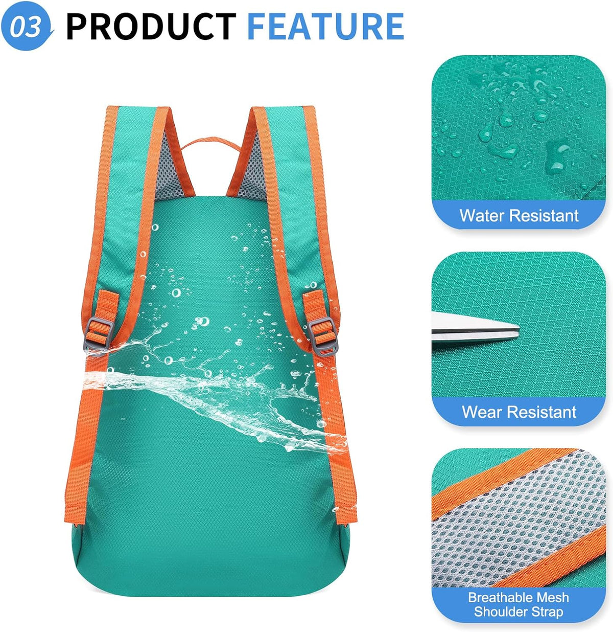 Hiking Daypack Packable, Camping Backpack Water Resistant Lightweight Polyester for Men Women Travel Outdoor