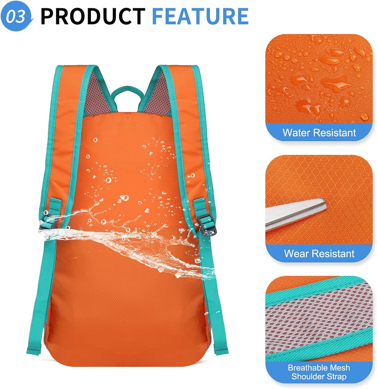 Hiking Daypack Packable, Camping Backpack Water Resistant Lightweight Polyester for Men Women Travel Outdoor