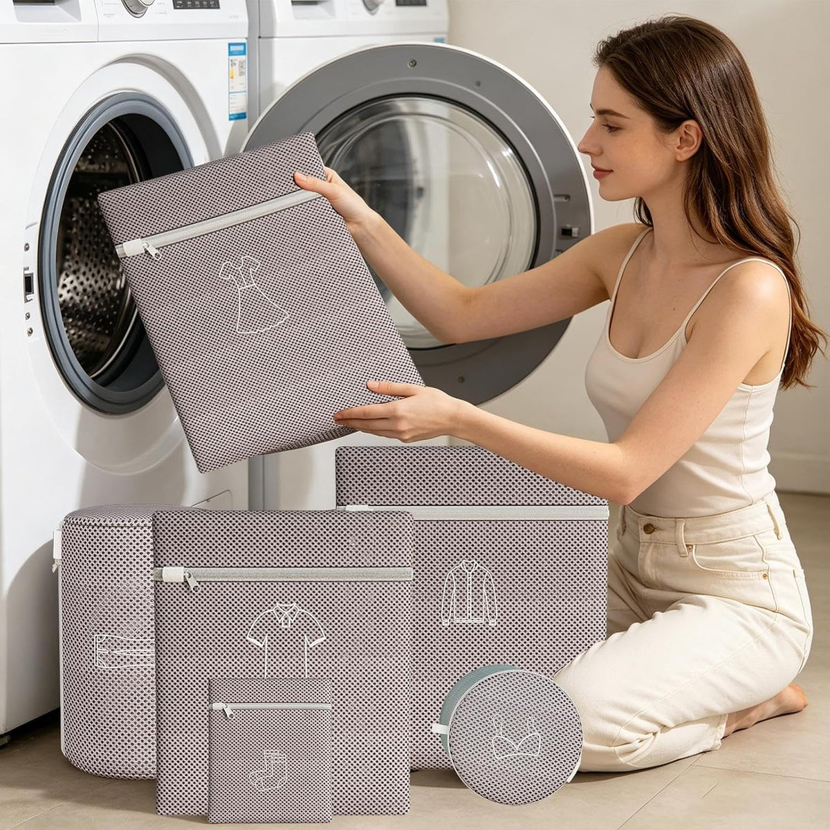 Mesh Bag for Laundry - Anti-Knot Underwear Cleaning Sack,with Zipper Machine Washable Anti-Deformation Laundry Mesh Wash Bags,for Outerwear Skirt T-Shirt Sock Pant Travel Dorm