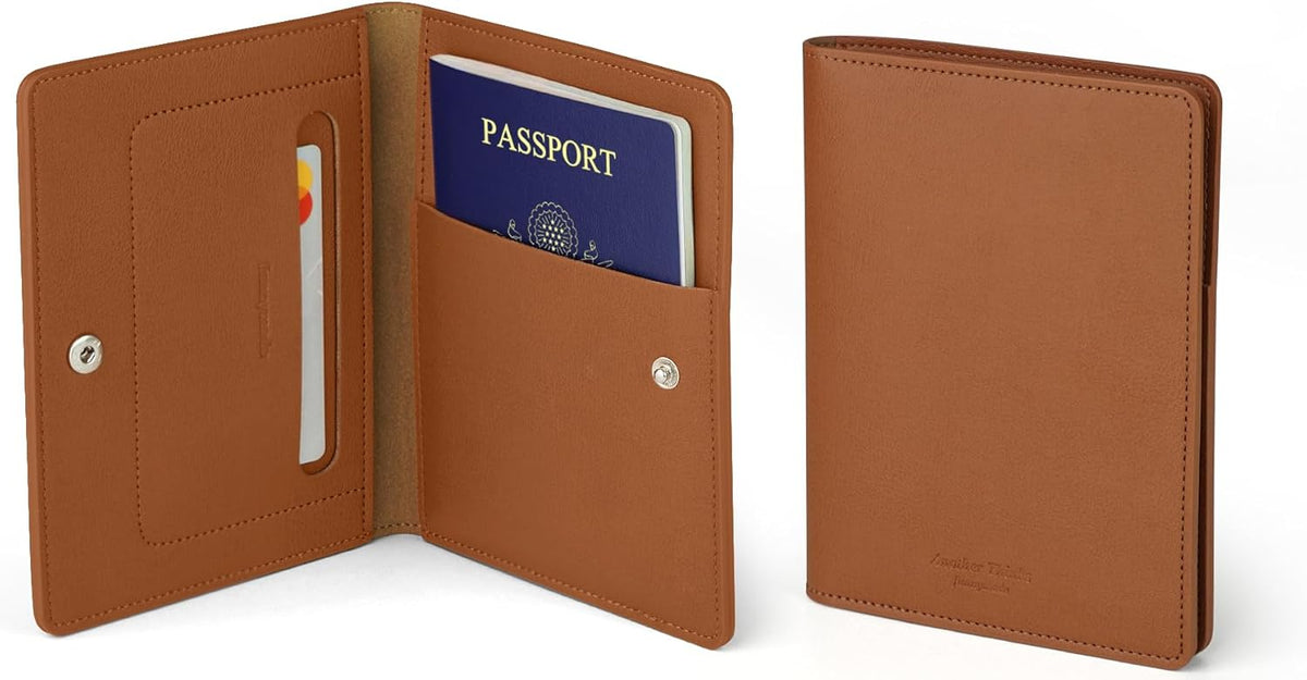 Premium RFID Blocking Leather Passport Holder & Wallet – Fog Blue | Family Travel Document Organizer – for 2 Passports, Cards, Boarding Passes & Travel Essentials