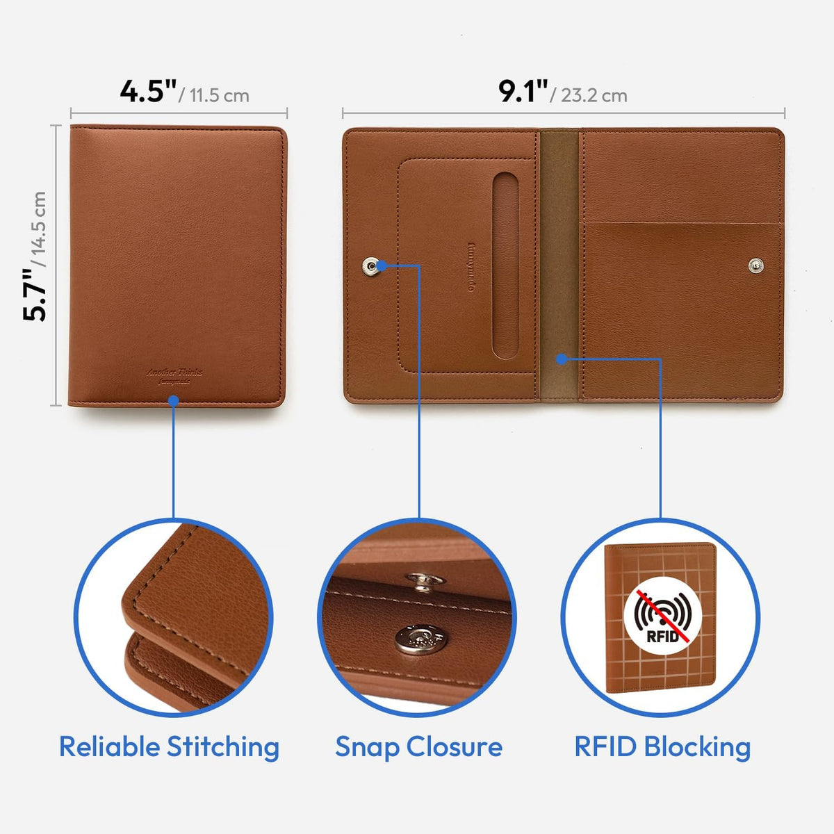 Premium RFID Blocking Leather Passport Holder & Wallet – Fog Blue | Family Travel Document Organizer – for 2 Passports, Cards, Boarding Passes & Travel Essentials