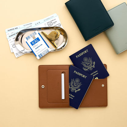 Premium RFID Blocking Leather Passport Holder & Wallet – Fog Blue | Family Travel Document Organizer – for 2 Passports, Cards, Boarding Passes & Travel Essentials