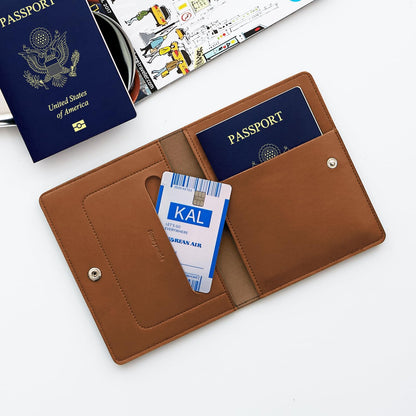 Premium RFID Blocking Leather Passport Holder & Wallet – Fog Blue | Family Travel Document Organizer – for 2 Passports, Cards, Boarding Passes & Travel Essentials