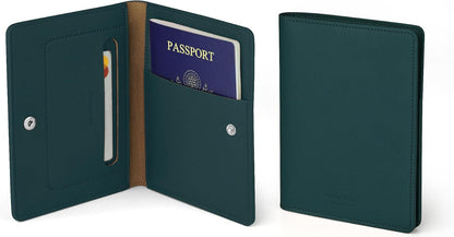 Premium RFID Blocking Leather Passport Holder & Wallet – Fog Blue | Family Travel Document Organizer – for 2 Passports, Cards, Boarding Passes & Travel Essentials