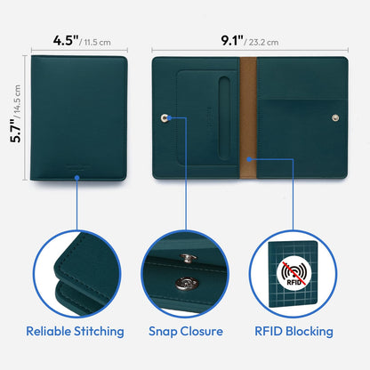Premium RFID Blocking Leather Passport Holder & Wallet – Fog Blue | Family Travel Document Organizer – for 2 Passports, Cards, Boarding Passes & Travel Essentials