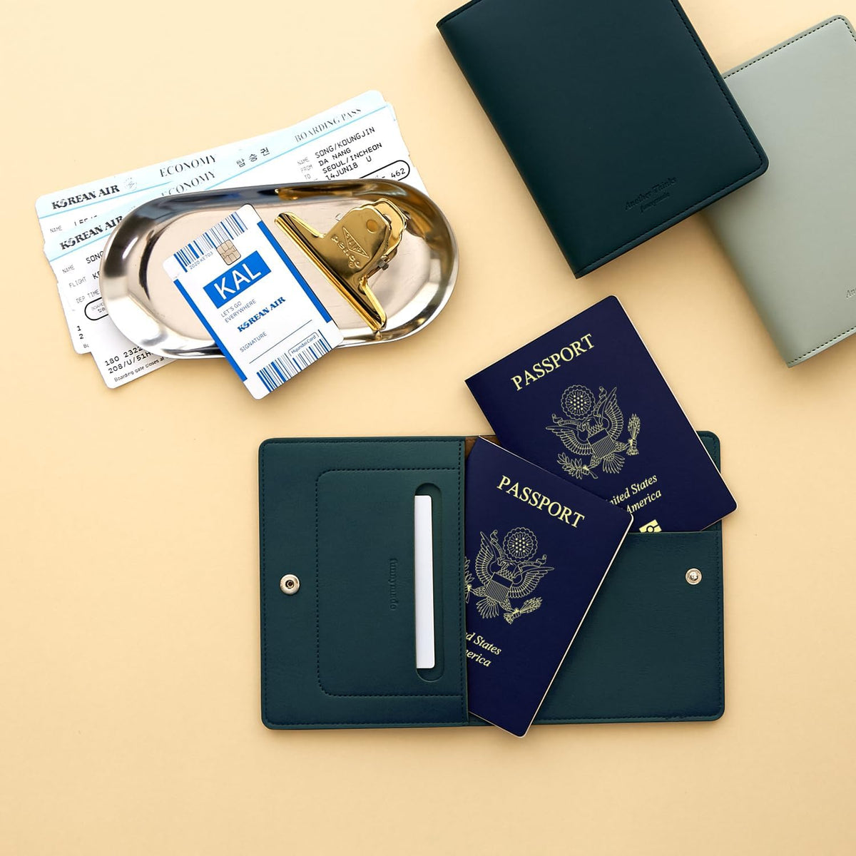 Premium RFID Blocking Leather Passport Holder & Wallet – Fog Blue | Family Travel Document Organizer – for 2 Passports, Cards, Boarding Passes & Travel Essentials