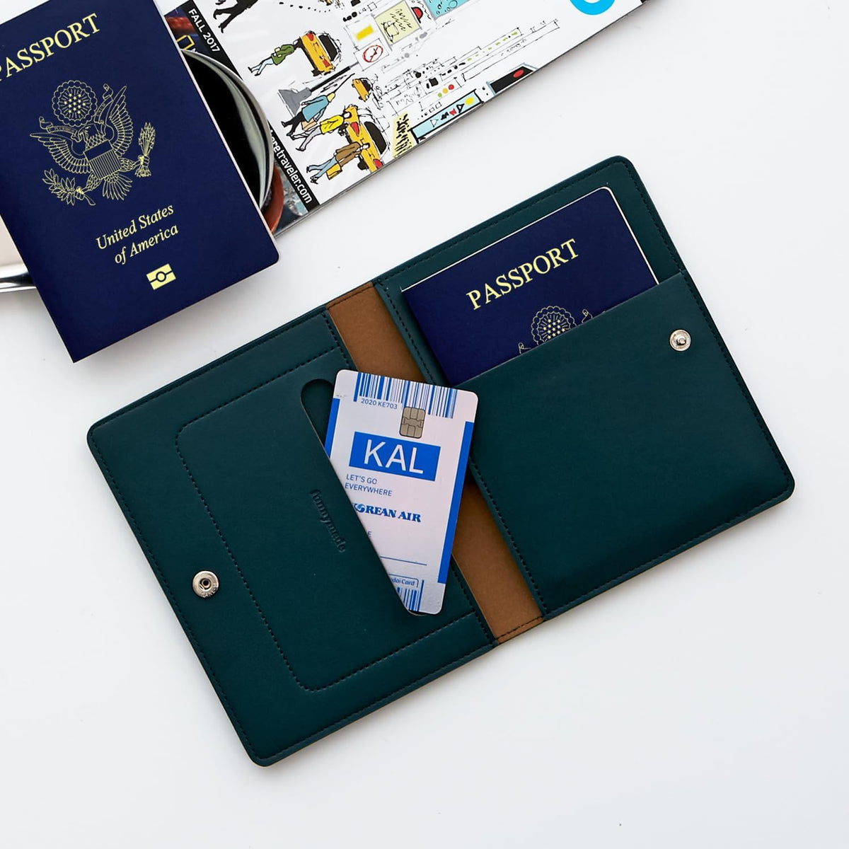 Premium RFID Blocking Leather Passport Holder & Wallet – Fog Blue | Family Travel Document Organizer – for 2 Passports, Cards, Boarding Passes & Travel Essentials
