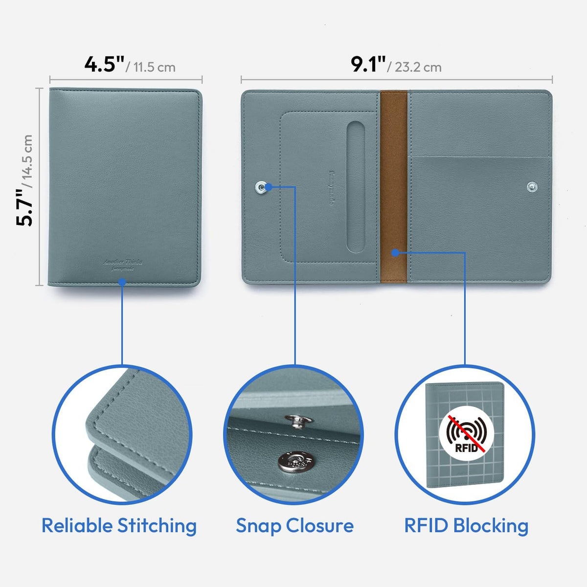 Premium RFID Blocking Leather Passport Holder & Wallet – Fog Blue | Family Travel Document Organizer – for 2 Passports, Cards, Boarding Passes & Travel Essentials