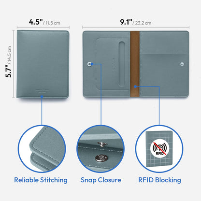 Premium RFID Blocking Leather Passport Holder & Wallet – Fog Blue | Family Travel Document Organizer – for 2 Passports, Cards, Boarding Passes & Travel Essentials