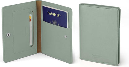 Premium RFID Blocking Leather Passport Holder & Wallet – Fog Blue | Family Travel Document Organizer – for 2 Passports, Cards, Boarding Passes & Travel Essentials
