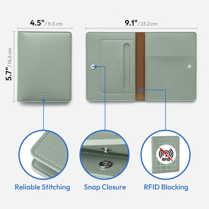 Premium RFID Blocking Leather Passport Holder & Wallet – Fog Blue | Family Travel Document Organizer – for 2 Passports, Cards, Boarding Passes & Travel Essentials