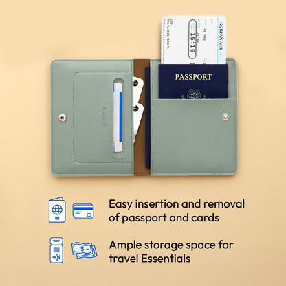 Premium RFID Blocking Leather Passport Holder & Wallet – Fog Blue | Family Travel Document Organizer – for 2 Passports, Cards, Boarding Passes & Travel Essentials