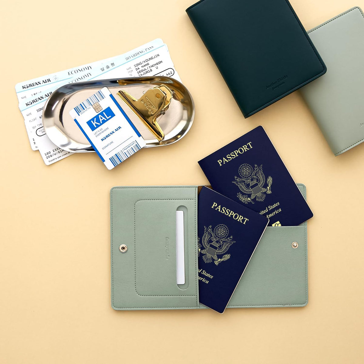 Premium RFID Blocking Leather Passport Holder & Wallet – Fog Blue | Family Travel Document Organizer – for 2 Passports, Cards, Boarding Passes & Travel Essentials