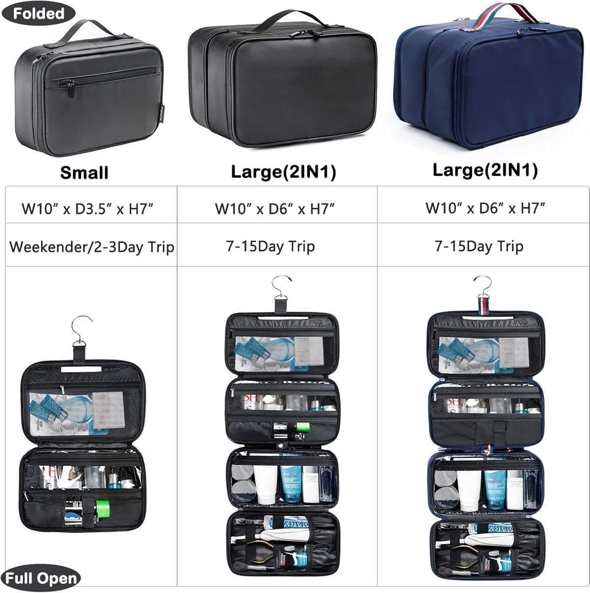 Large Hanging Toiletry Bag for Men and Women - Water-Resistant Travel Toiletry Bag - Makeup Cosmetic Bag Travel Organizer for Accessories, Shampoo, Full-size Container