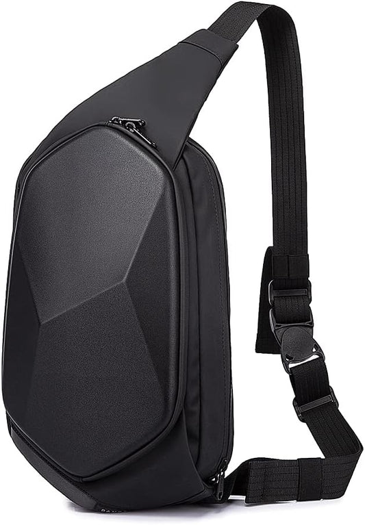 Sling Bag Waterproof Safe Protect Shell Crossbady Bag Backpack, Biking Hiking Travel Shoulder Bag (Black Large)