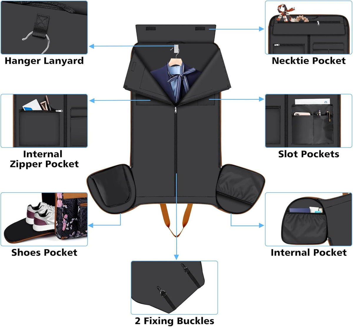 Convertible Garment Duffel Bags for Travel - Carry on Garment Duffle with Toiletry Bag Storage Bag Large Travel Duffel Bag 2 in 1 Hanging Suit Bag Weekender Bag for Men Women 3pcs Set