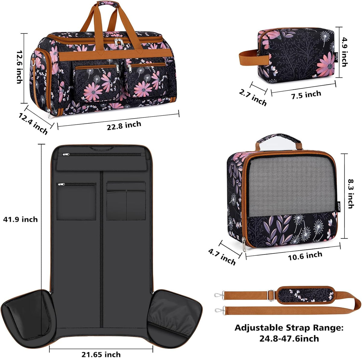 Convertible Garment Duffel Bags for Travel - Carry on Garment Duffle with Toiletry Bag Storage Bag Large Travel Duffel Bag 2 in 1 Hanging Suit Bag Weekender Bag for Men Women 3pcs Set