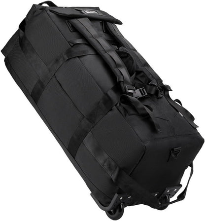 Rolling Duffle Bag with Wheels, 80L 28” Folding Duffle Backpack Soft-Sided with 2 Wheels, 6-way Carry-On Large Travel Bag Men/Women Multiple Pockets for Long Trip, Black
