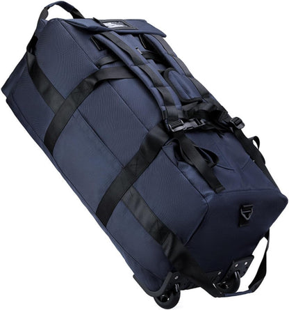 Rolling Duffle Bag with Wheels, 80L 28” Folding Duffle Backpack Soft-Sided with 2 Wheels, 6-way Carry-On Large Travel Bag Men/Women Multiple Pockets for Long Trip, Black
