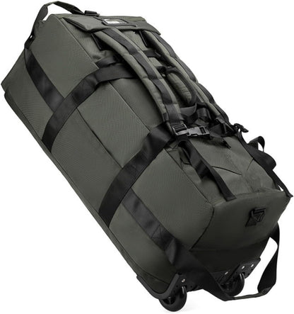 Rolling Duffle Bag with Wheels, 80L 28” Folding Duffle Backpack Soft-Sided with 2 Wheels, 6-way Carry-On Large Travel Bag Men/Women Multiple Pockets for Long Trip, Black