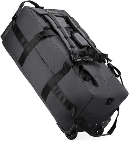 Rolling Duffle Bag with Wheels, 80L 28” Folding Duffle Backpack Soft-Sided with 2 Wheels, 6-way Carry-On Large Travel Bag Men/Women Multiple Pockets for Long Trip, Black