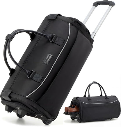 Carry On Rolling Garment Bag With Wheels, TSA Approved Airline Compliant Suit Luggage, Convertible Wrinkle-Free Garment Duffle Bag For Travel, Business & Wedding Suit Carrier Weekender(Black)