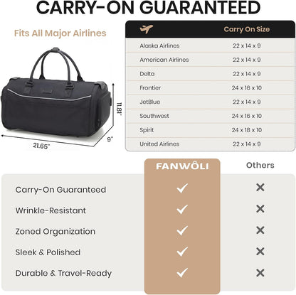 Carry On Rolling Garment Bag With Wheels, TSA Approved Airline Compliant Suit Luggage, Convertible Wrinkle-Free Garment Duffle Bag For Travel, Business & Wedding Suit Carrier Weekender(Black)