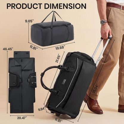 Carry On Rolling Garment Bag With Wheels, TSA Approved Airline Compliant Suit Luggage, Convertible Wrinkle-Free Garment Duffle Bag For Travel, Business & Wedding Suit Carrier Weekender(Black)