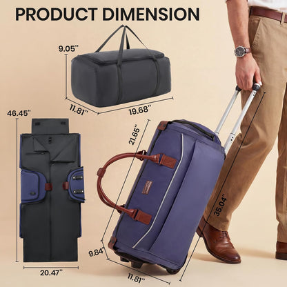 Carry On Rolling Garment Bag With Wheels, TSA Approved Airline Compliant Suit Luggage, Convertible Wrinkle-Free Garment Duffle Bag For Travel, Business & Wedding Suit Carrier Weekender(Black)
