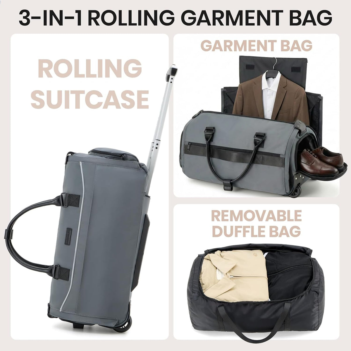 Carry On Rolling Garment Bag With Wheels, TSA Approved Airline Compliant Suit Luggage, Convertible Wrinkle-Free Garment Duffle Bag For Travel, Business & Wedding Suit Carrier Weekender(Black)