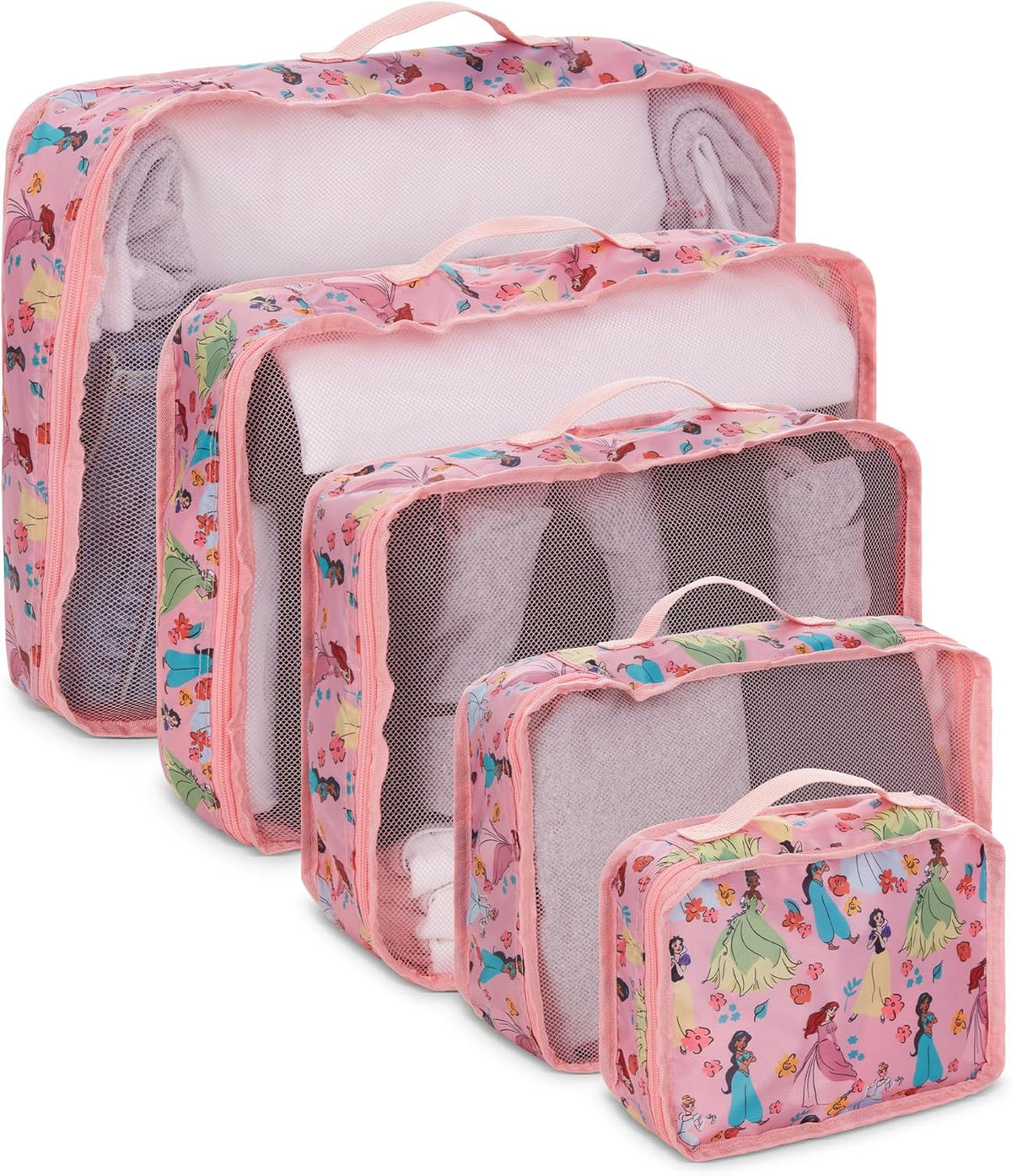 Minnie Mickey Stitch Packing Cubes - Winnie the Pooh, Princess Cinderella, Cars, Toy Story 5 Piece Packing Cubes Compression - Travel Essential - Luggage Suitcase Organizer Set