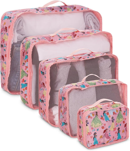 Minnie Mickey Stitch Packing Cubes - Winnie the Pooh, Princess Cinderella, Cars, Toy Story 5 Piece Packing Cubes Compression - Travel Essential - Luggage Suitcase Organizer Set