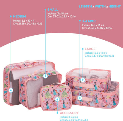 Minnie Mickey Stitch Packing Cubes - Winnie the Pooh, Princess Cinderella, Cars, Toy Story 5 Piece Packing Cubes Compression - Travel Essential - Luggage Suitcase Organizer Set