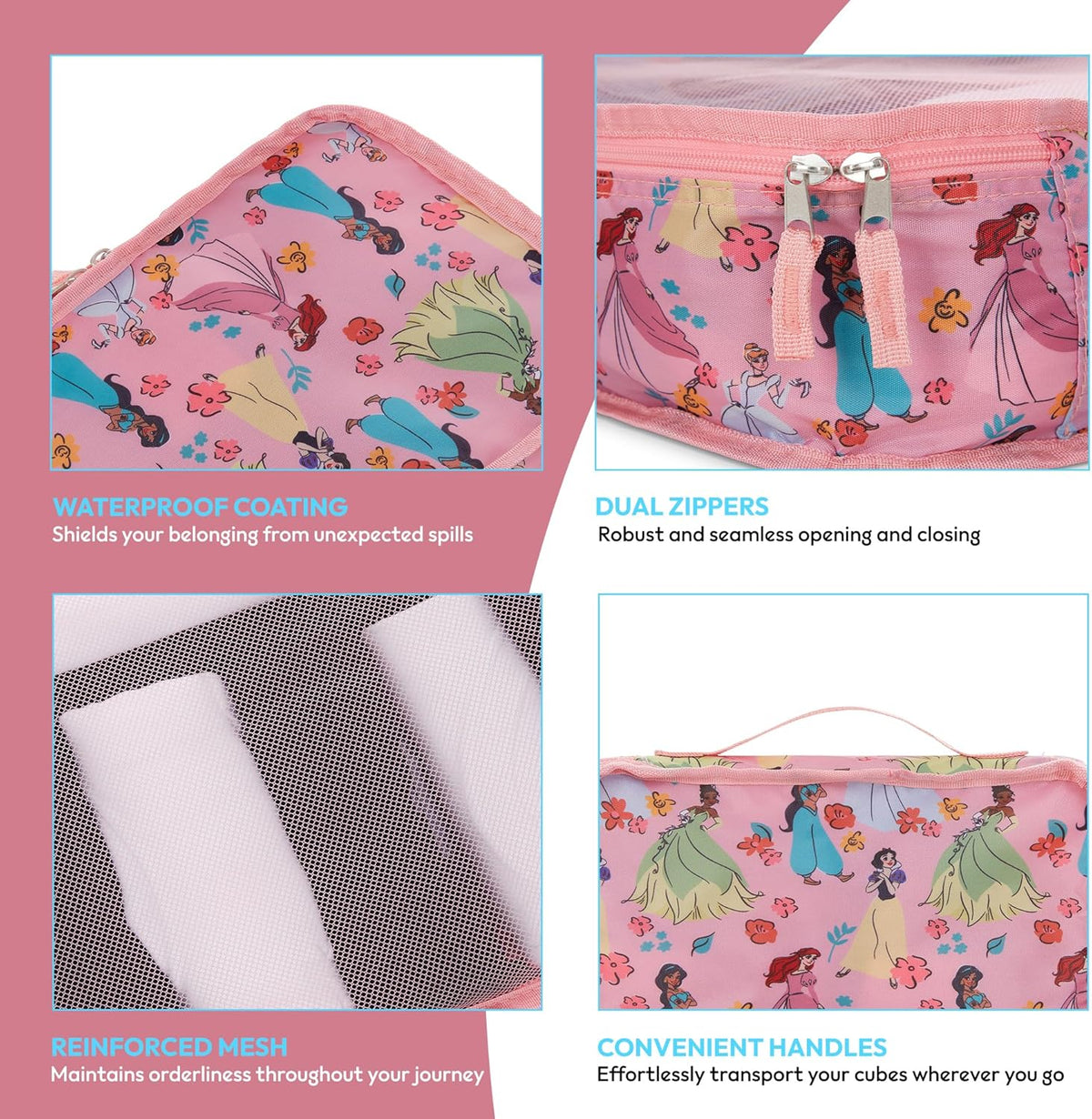 Minnie Mickey Stitch Packing Cubes - Winnie the Pooh, Princess Cinderella, Cars, Toy Story 5 Piece Packing Cubes Compression - Travel Essential - Luggage Suitcase Organizer Set