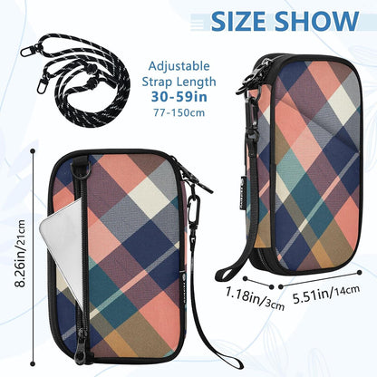Travel Doc Organizer 21×14×3 CM | Scratch Resistant Polyester Full Print Detachable Strap for Men Women Travel Navy Orange Plaid