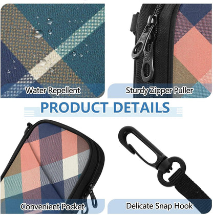 Travel Doc Organizer 21×14×3 CM | Scratch Resistant Polyester Full Print Detachable Strap for Men Women Travel Navy Orange Plaid