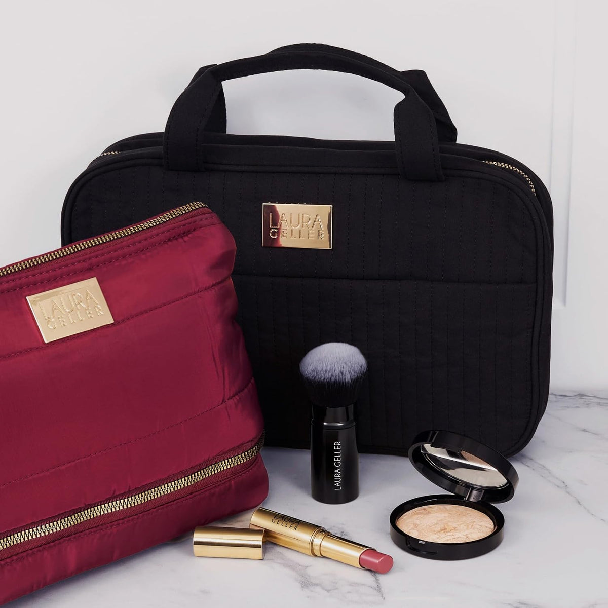 NEW YORK Quilted Folding Travel Makeup Bag, Black - Hanging Toiletry Bag Organizer for Travel - Large Capacity Full Size Makeup Bag - Easy to Clean