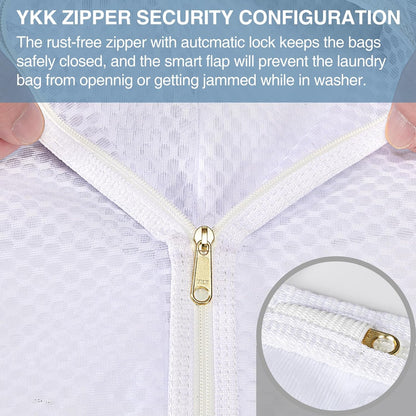 Honeycomb Mesh Laundry Bags 4 Pack (2L+2M), Durable Washing Bags with Auto-Lock Zippers, Heavy Duty Mesh Wash Bags for Delicates, Lingerie, Bra, Sock, Travel Storage Organizer