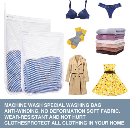 Honeycomb Mesh Laundry Bags 4 Pack (2L+2M), Durable Washing Bags with Auto-Lock Zippers, Heavy Duty Mesh Wash Bags for Delicates, Lingerie, Bra, Sock, Travel Storage Organizer
