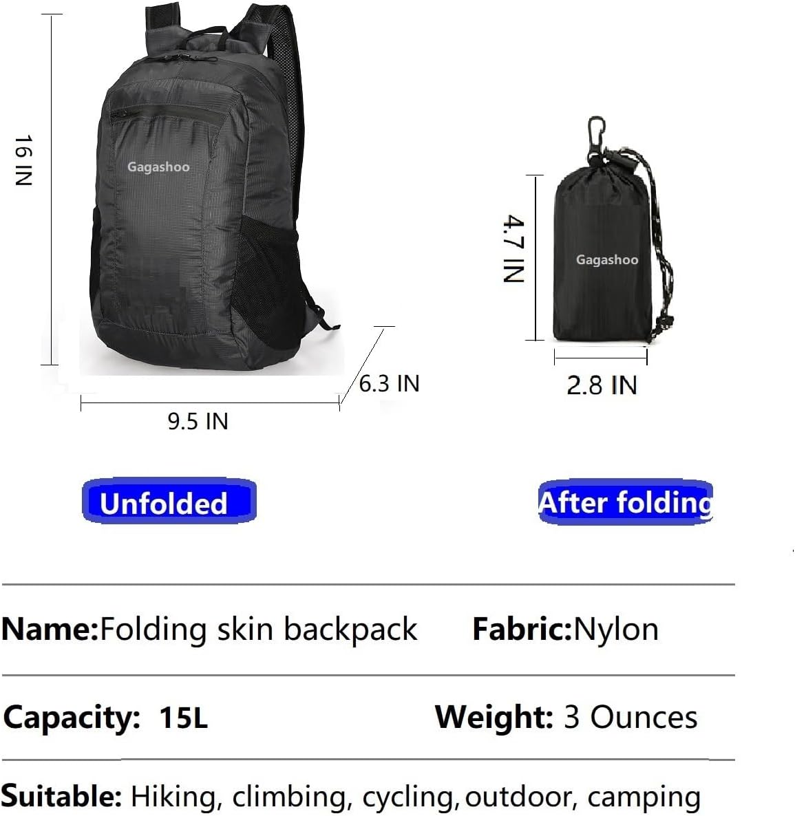 Ultra Foldable Hiking Daypack，Packable Backpack Travel, Gray | Small Lightweight Collapsible Back Pack for Women Men ,Skin Casual Camping Cycling Outdoor Day Bags Useful,Wear-Resistant
