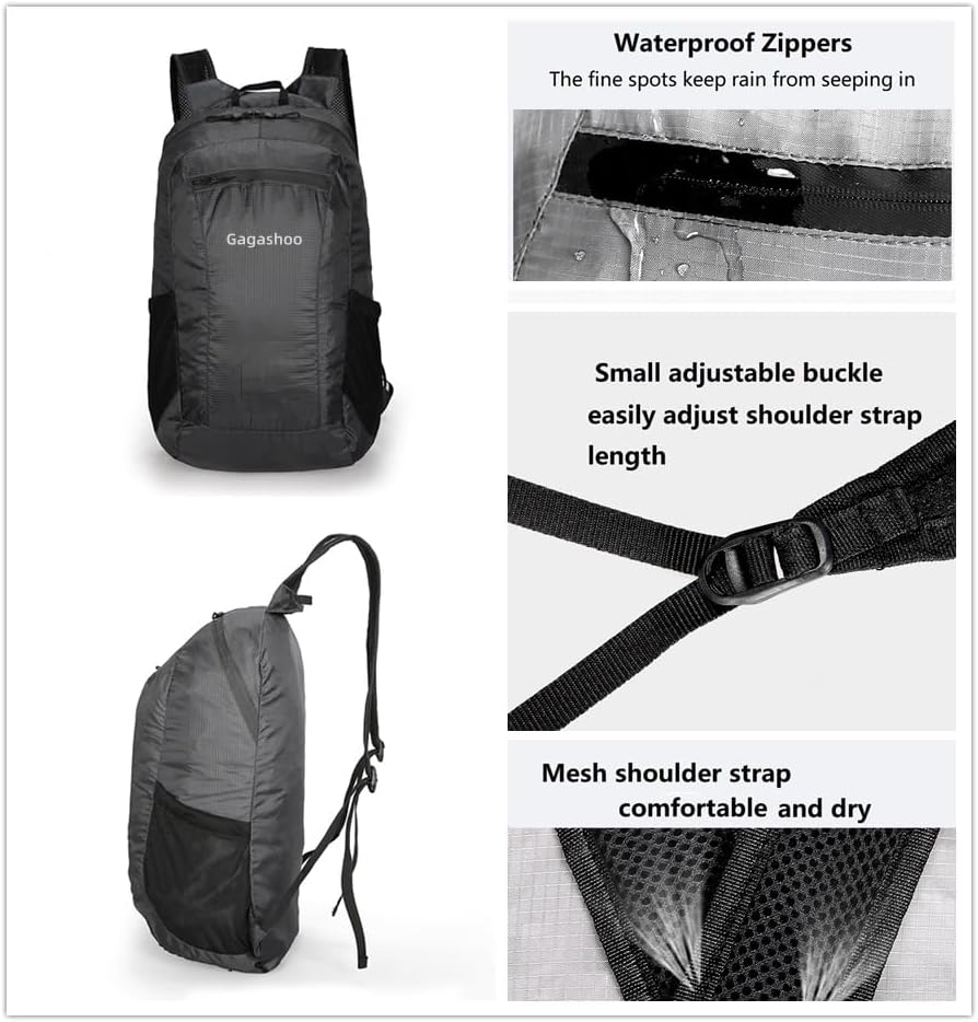 Ultra Foldable Hiking Daypack，Packable Backpack Travel, Gray | Small Lightweight Collapsible Back Pack for Women Men ,Skin Casual Camping Cycling Outdoor Day Bags Useful,Wear-Resistant