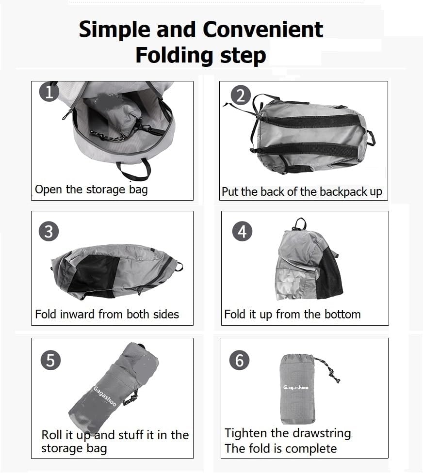 Ultra Foldable Hiking Daypack，Packable Backpack Travel, Gray | Small Lightweight Collapsible Back Pack for Women Men ,Skin Casual Camping Cycling Outdoor Day Bags Useful,Wear-Resistant