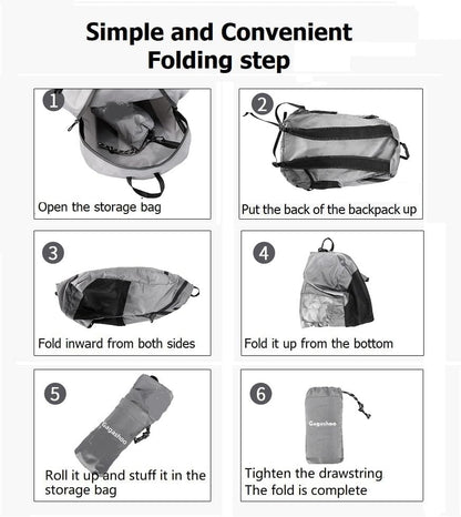 Ultra Foldable Hiking Daypack，Packable Backpack Travel, Gray | Small Lightweight Collapsible Back Pack for Women Men ,Skin Casual Camping Cycling Outdoor Day Bags Useful,Wear-Resistant