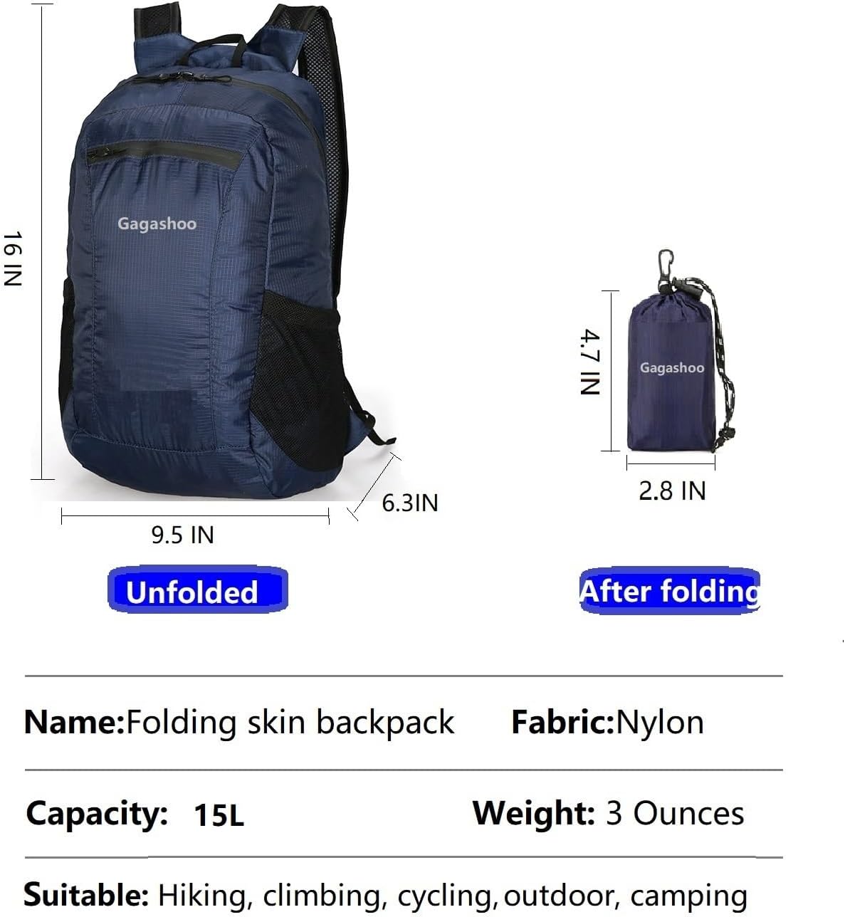 Ultra Foldable Hiking Daypack，Packable Backpack Travel, Gray | Small Lightweight Collapsible Back Pack for Women Men ,Skin Casual Camping Cycling Outdoor Day Bags Useful,Wear-Resistant