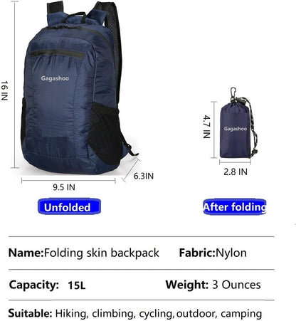 Ultra Foldable Hiking Daypack，Packable Backpack Travel, Gray | Small Lightweight Collapsible Back Pack for Women Men ,Skin Casual Camping Cycling Outdoor Day Bags Useful,Wear-Resistant