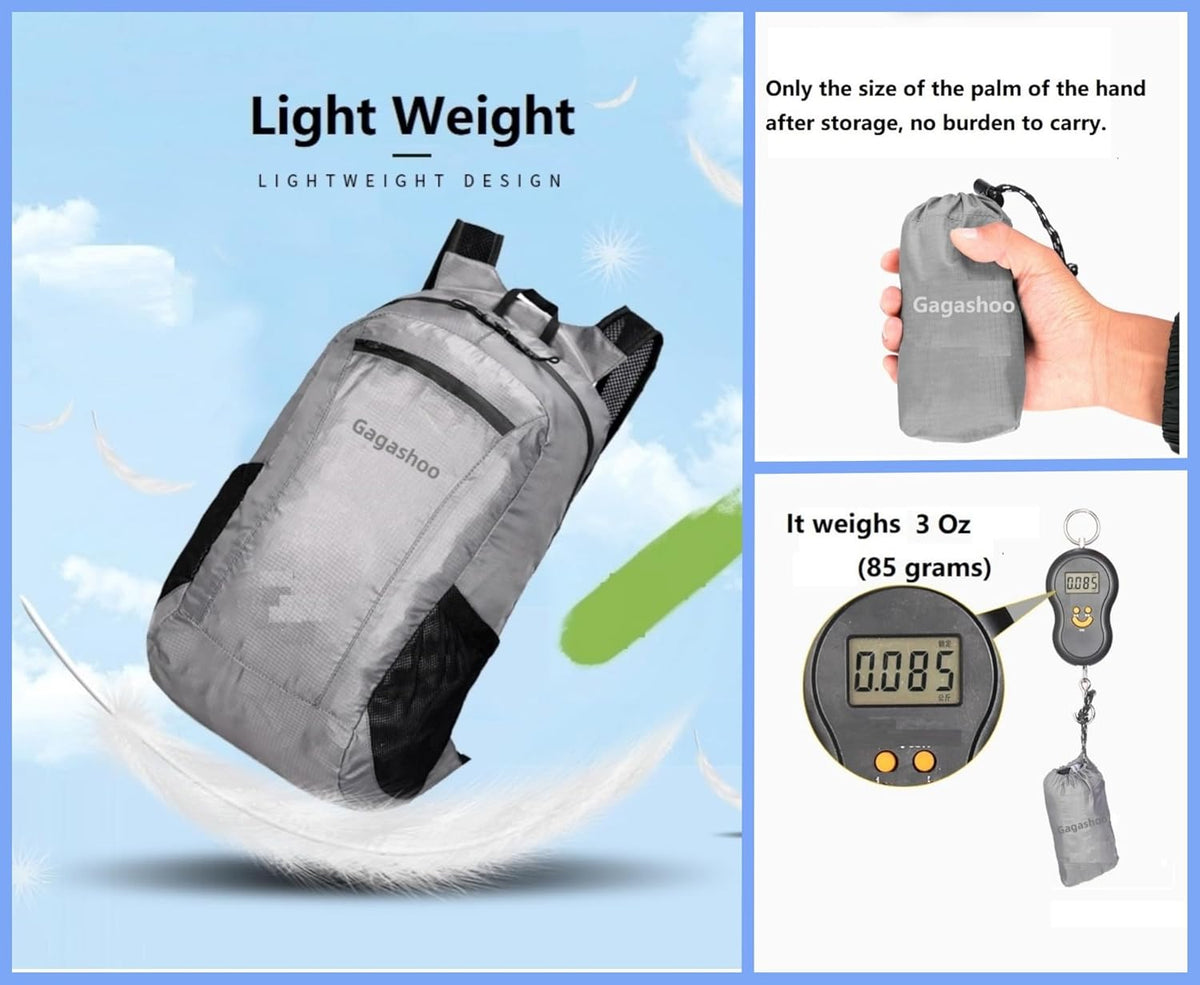 Ultra Foldable Hiking Daypack，Packable Backpack Travel, Gray | Small Lightweight Collapsible Back Pack for Women Men ,Skin Casual Camping Cycling Outdoor Day Bags Useful,Wear-Resistant