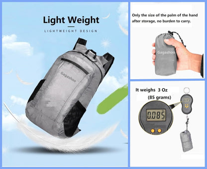 Ultra Foldable Hiking Daypack，Packable Backpack Travel, Gray | Small Lightweight Collapsible Back Pack for Women Men ,Skin Casual Camping Cycling Outdoor Day Bags Useful,Wear-Resistant