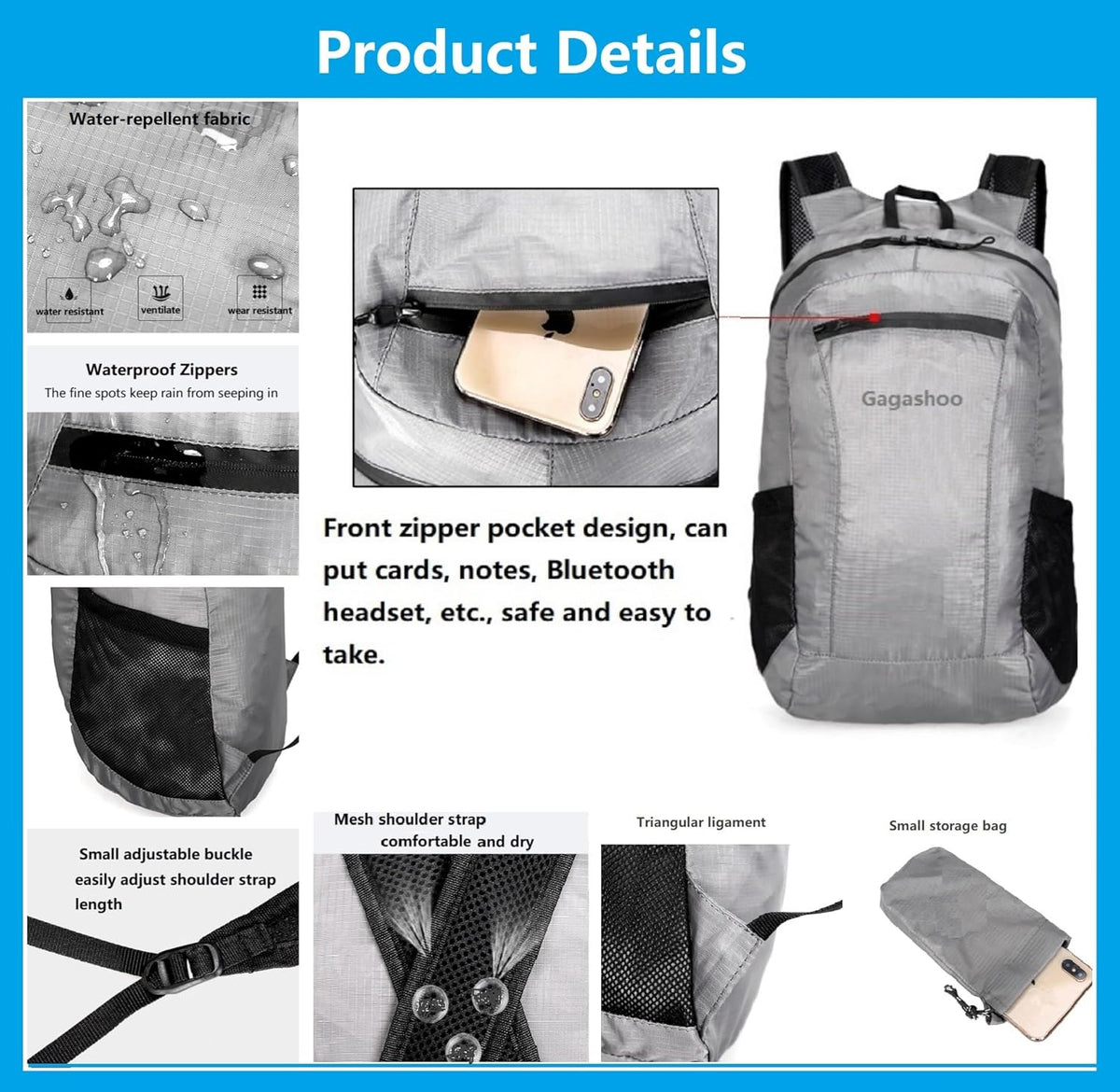 Ultra Foldable Hiking Daypack，Packable Backpack Travel, Gray | Small Lightweight Collapsible Back Pack for Women Men ,Skin Casual Camping Cycling Outdoor Day Bags Useful,Wear-Resistant
