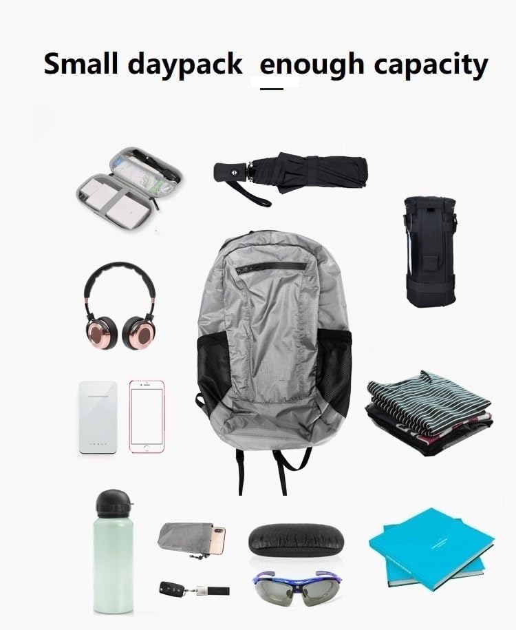 Ultra Foldable Hiking Daypack，Packable Backpack Travel, Gray | Small Lightweight Collapsible Back Pack for Women Men ,Skin Casual Camping Cycling Outdoor Day Bags Useful,Wear-Resistant