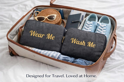 Wear Me Wash Me Travel Laundry Bag - 2-Sided Clean and Dirty Clothes Organizer Pouch for Suitcase, Carry-On and Trips